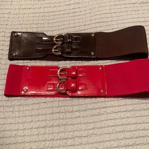 Cinch belts in xs/small. One red. one chocolate brown. Gold detail double buckle
